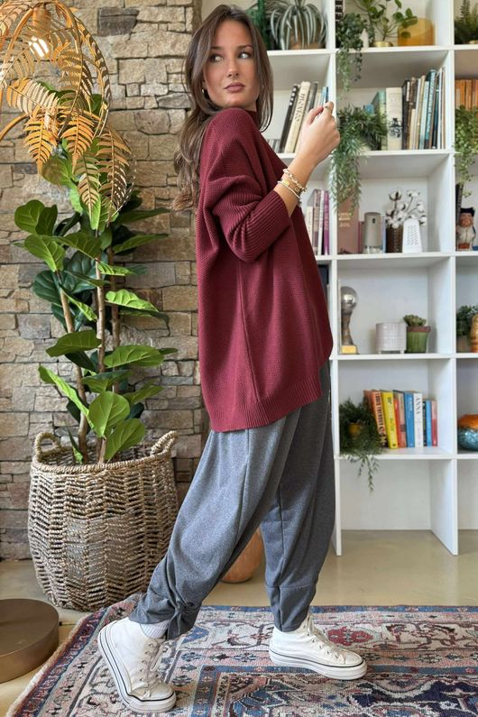 Charli Honeycomb Oversized Turtle Knit Burgundy